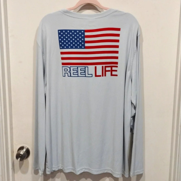 NWT Reel Life Men's American Flag Graphic Long Sleeve Sun Defender Shirt Sz XXL - Picture 1 of 7